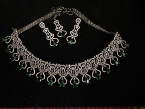 Bottle Green AD Necklace Set with Earrings.